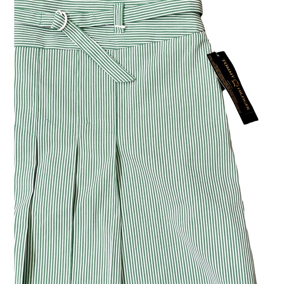 TOMMY HILFIGER Seerssucker Pinstripe GREEN WHITE Preppy Skirt‎ sz - Picture 3 of 4